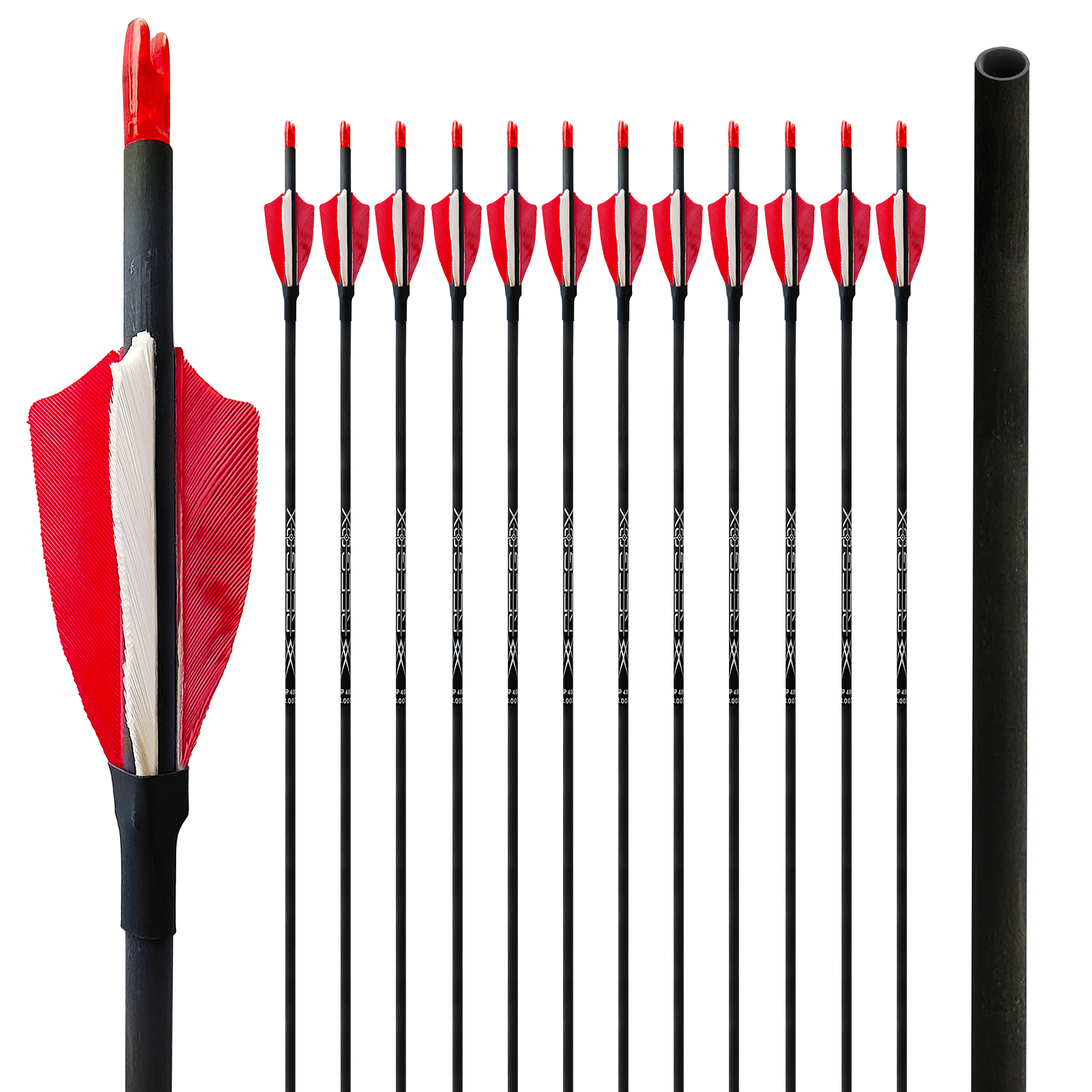 31inch Red Hunting Arrows without Arrowheads Turkey Feathers Carbon Archery Arrows 12Pcs 4.2mm Targeting Arrows for Recurve Bow & Compound Bow Spine 3