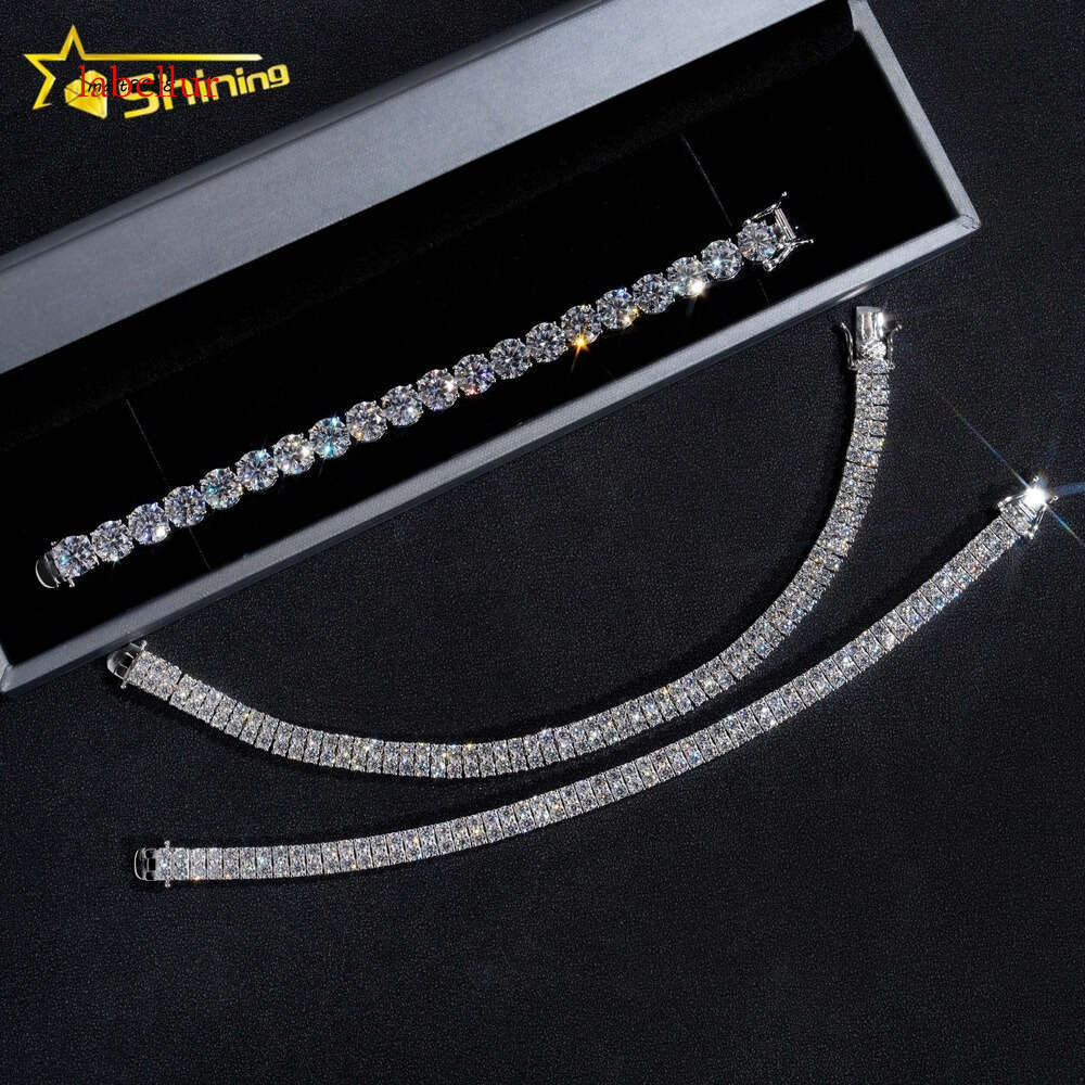 Hip Hop High Quality One Double Row Sier Men VVS Moissanite Tennis Chain Bracelet