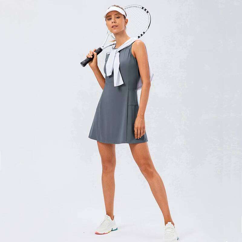 Tennis Dress Women With Separate Shorts Sleeveless Golf Sport Skirts Set with Pockets Training Running Fiess Female Badminton
