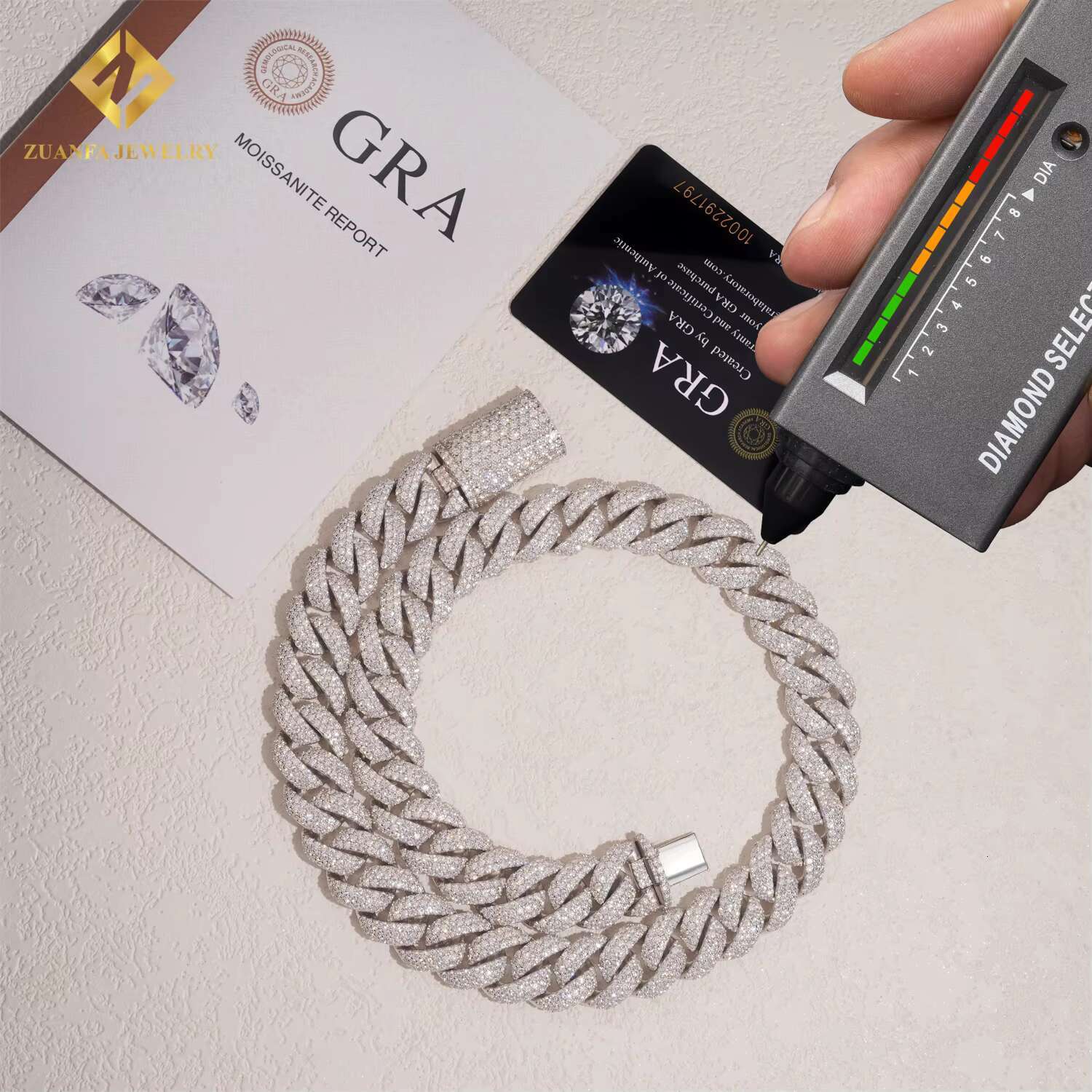 Ready Shipping 3 Row 16mm Miami Cuban Chain 925 Silver Moissanite Diamond Fine Jewelry Iced Out Moissanite Cuban Link Chain