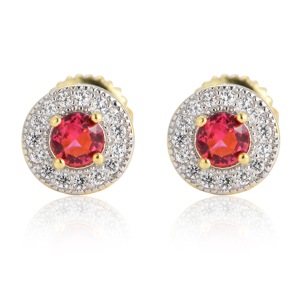 Luxury Jewelry S925 Sterling Silver Solid Round VVS Moissanite Iced Out Blue Red Bling Bling Unisex Hip Hop Earrings Pass the diamond tester