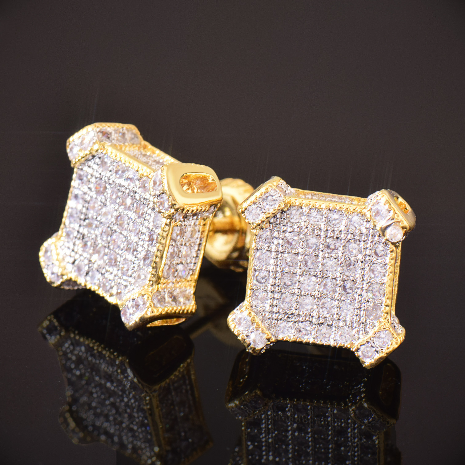 Luxury Jewelry Hip Hop Square Earrings Unisex Minimalist Designer Full Diamond Bling Bling Pass the diamond tester