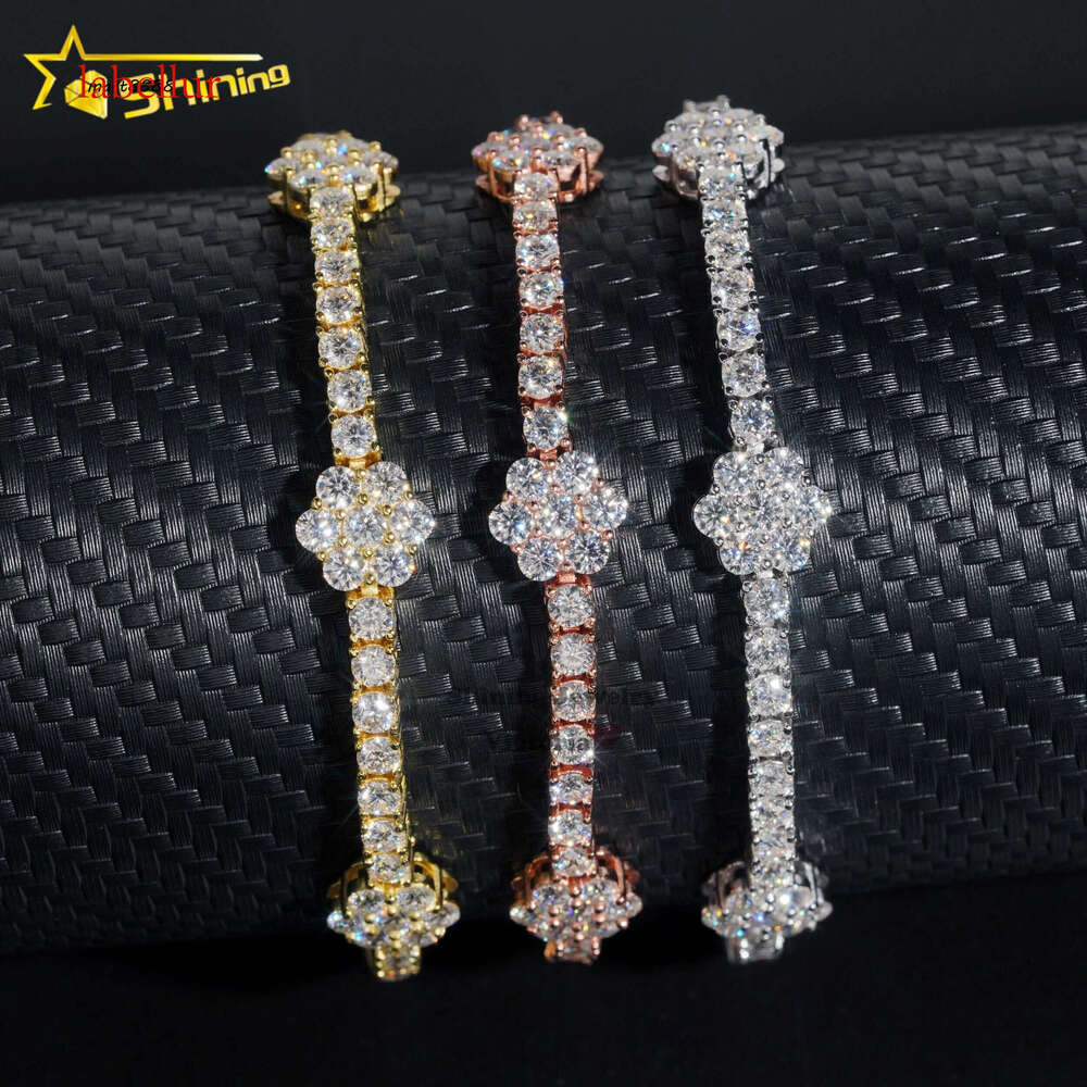 Wholesale Fine Jewelry Sier VVS Dia Iced Out Flower Chain Necklace Moissanite Tennis Bracelet