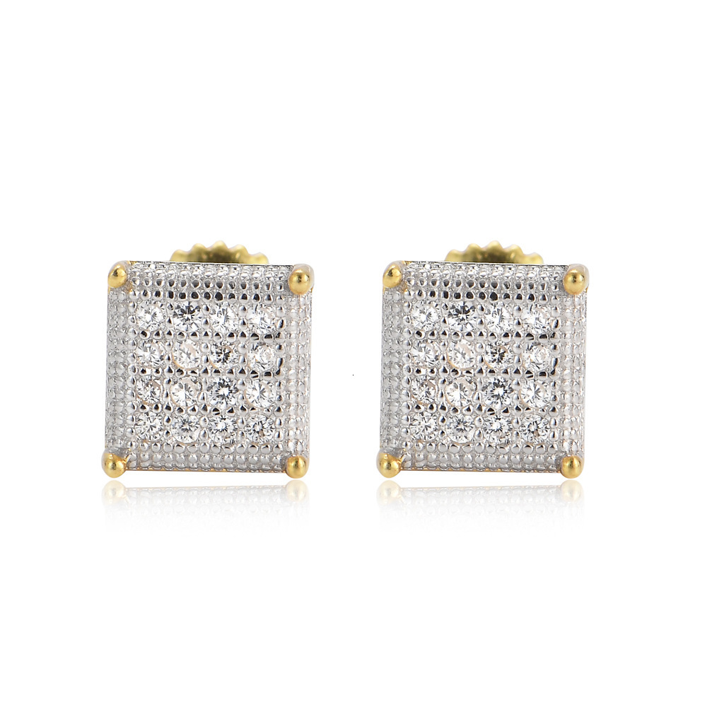 Luxury Jewelry Hip Hop S925 Sterling Silver Solid Men's Square Full Iced Out Bling Bling Fashion Hip Hop Trendy Earrings Pass the diamond tester
