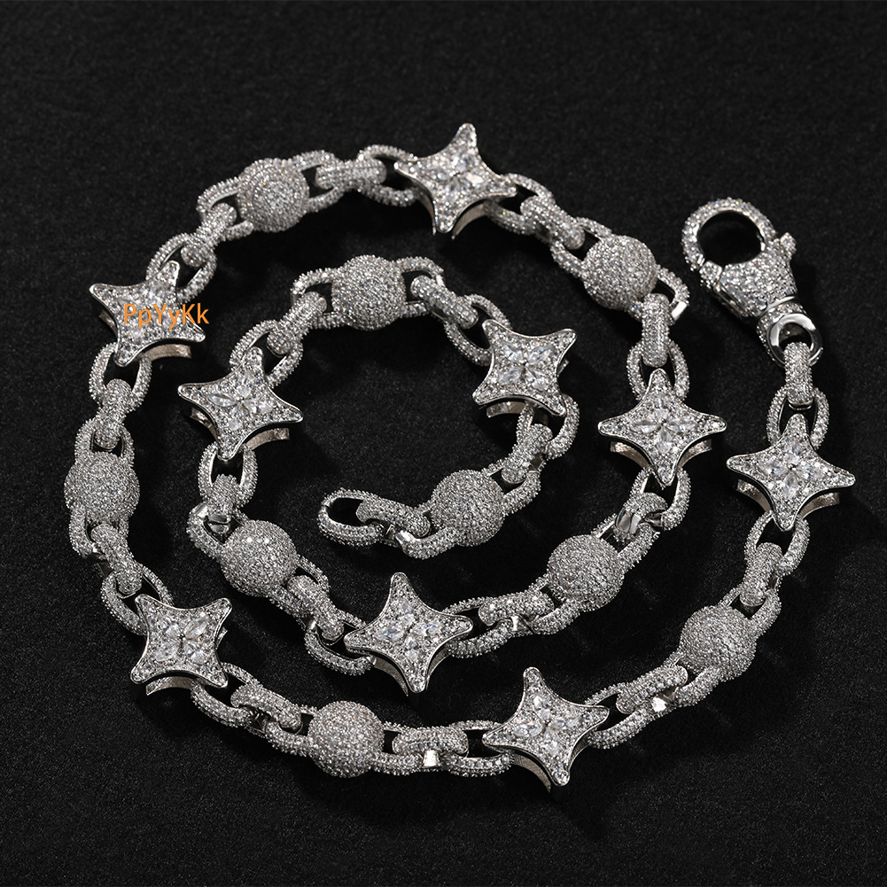 Luxury Jewelry Fashion Hip Hop New Arrival Silver Four Pointed Star Bead Chain Luxury Minimalist Small Batch VVS Moissanite Iced Out Trendy Men's
