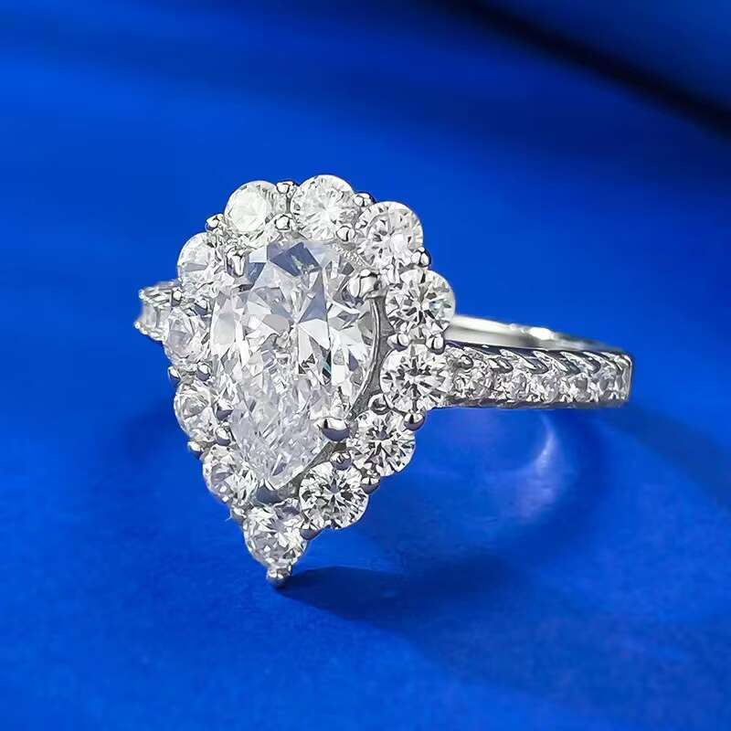 High Quality 925 Sterling Silver Womens Wedding Rings 6*9mm D Color Pear Cut Moissanite Diamond Halo Design Luxury Rings