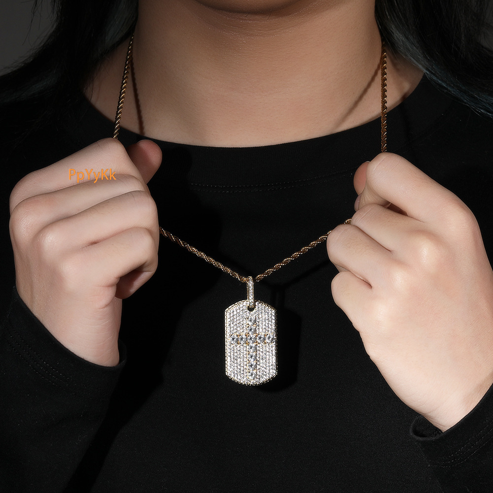 Luxury Jewelry High Quality Hip Hop Full Iced Cross Square Pendant Men Copper Material Unique Geometric Pendant Necklace Accessory Pass the diamond te