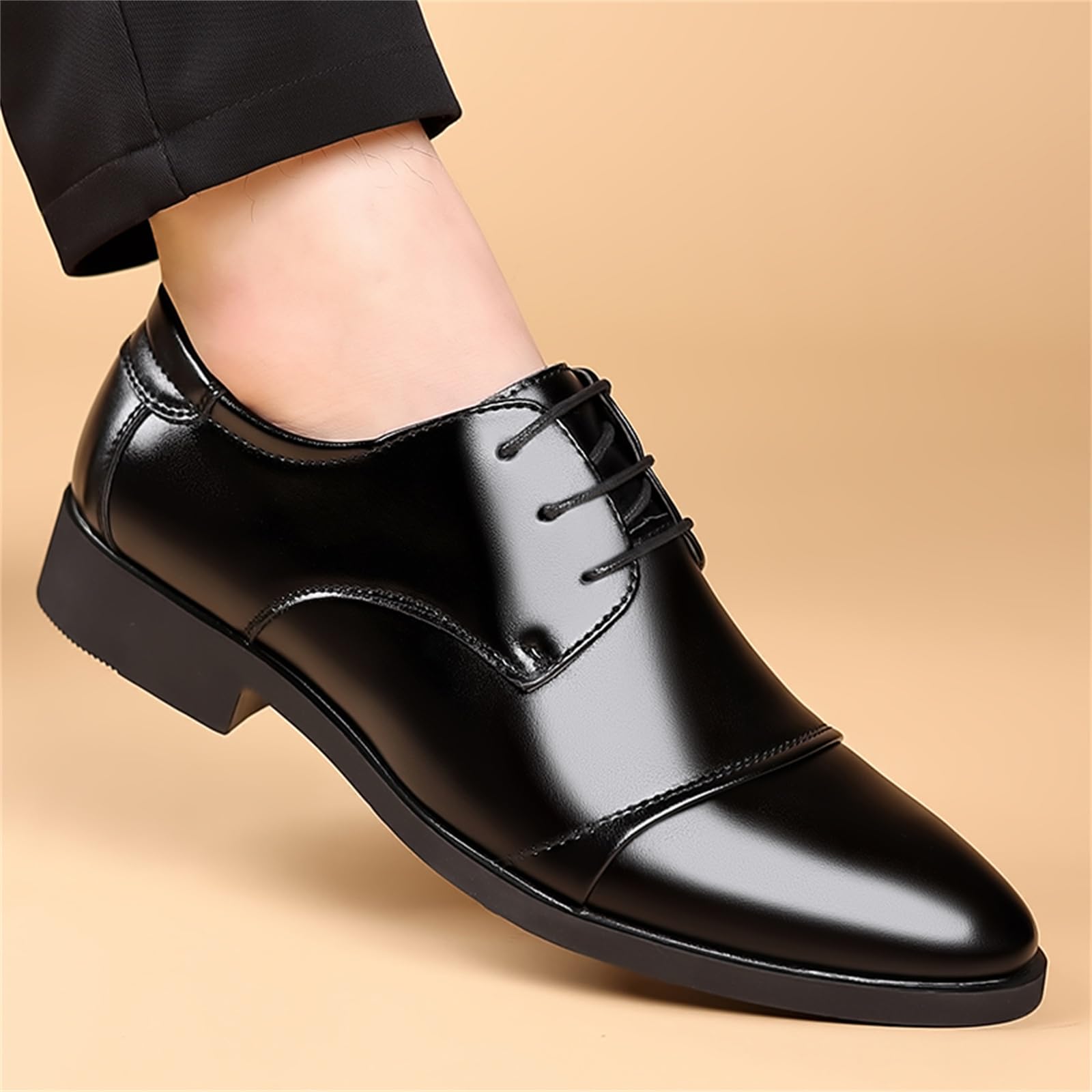 Men's Dress Shoes Classic Modern Formal Business Oxford Casual Comfortable Tuxedo Lace-Up Derbys Shoes for Men Father's Day Gift Black
