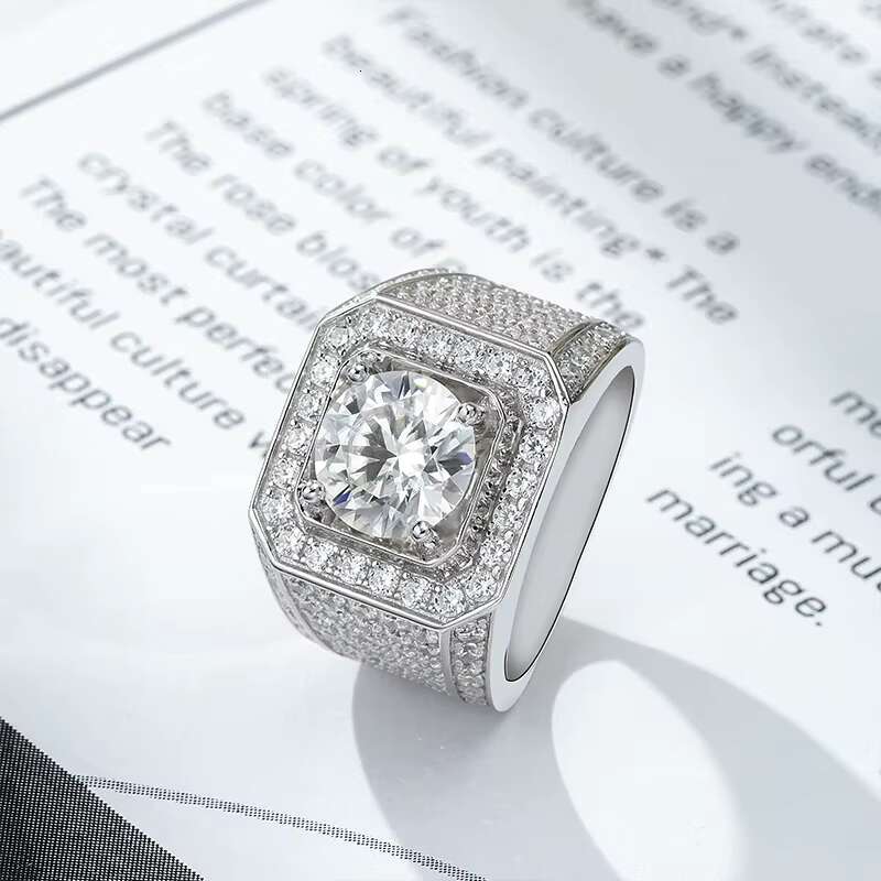 Wholesale Fashion Jewelry Rings 1CT 2CT 3CT Round Shape Moissanite Diamond Silver 925 Rings for Men