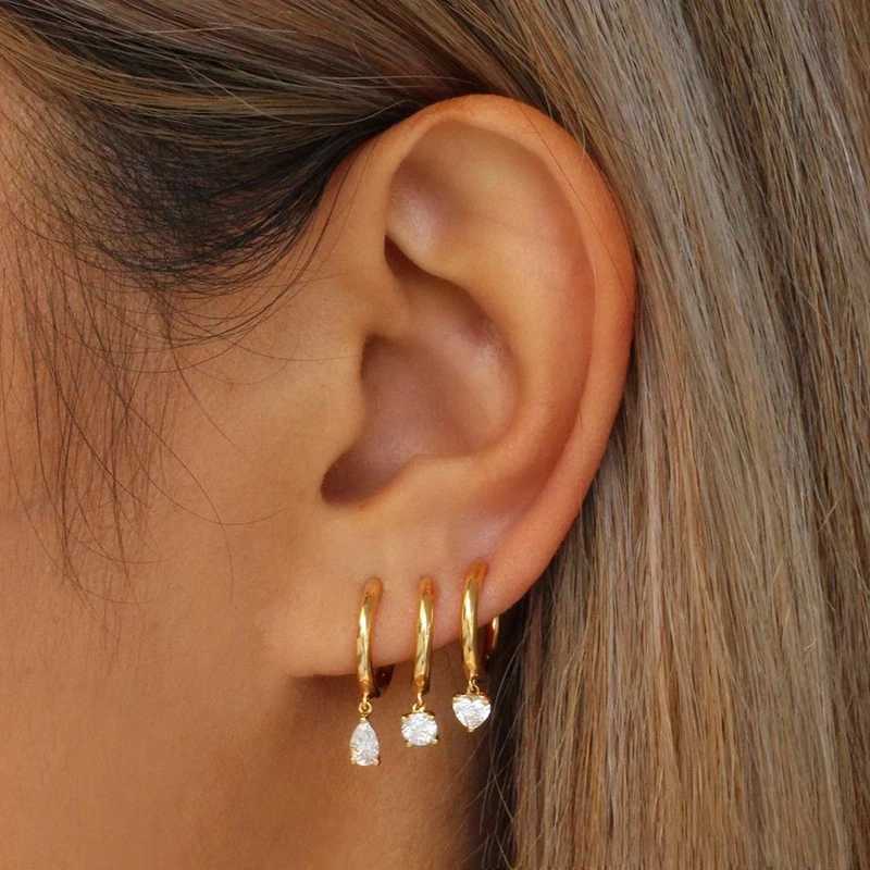 New Stainless Steel Cubic Zirconia Hoop Earrings For Women Small Pendant Cartilage Helix Tragus Earring Piercing JewelryXJ250630