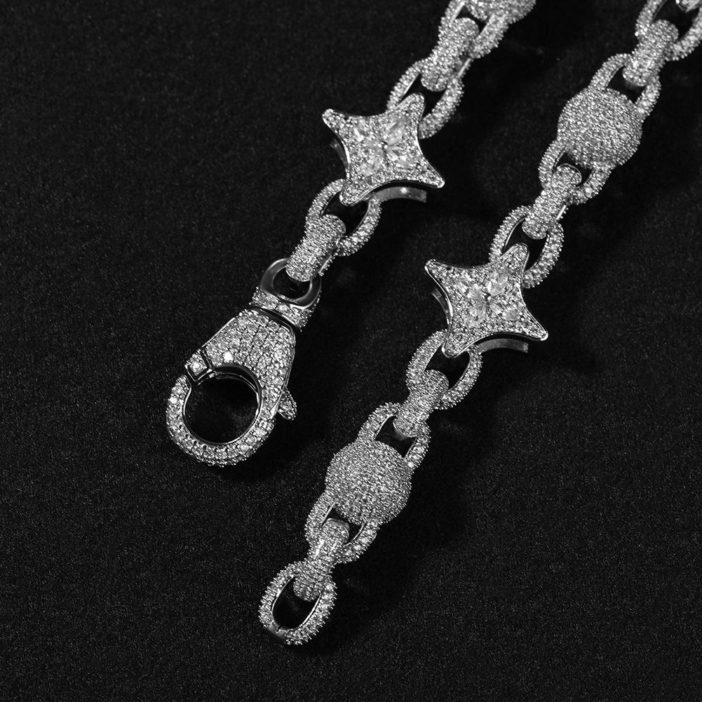 Luxury Jewelry Fashion Hip Hop New Arrival Silver Four Pointed Star Bead Chain Luxury Minimalist Small Batch VVS Moissanite Iced Out Trendy Men's