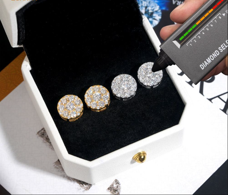 Hip Hop New Design Iced Out Stud 11mm Width 925 Silver Gold Plated Moissanite Earring