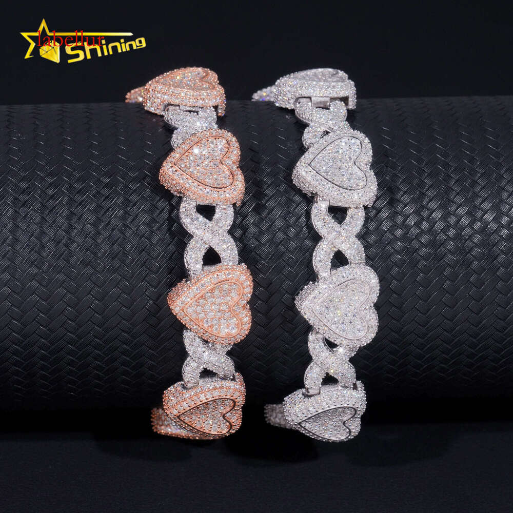 Heart Mixed Infinity Shape Bracelet VVS Moissanite Sterling Sier Ice Out Dia Mossanite Cuban Link Chain