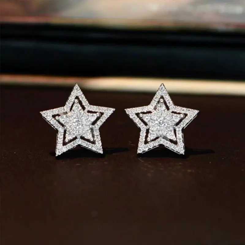 Trend Silver Color Star Crystal Stud Earrings for Women Exquisite Geometry Ear Jewelry Accessory Girl Gift M250630