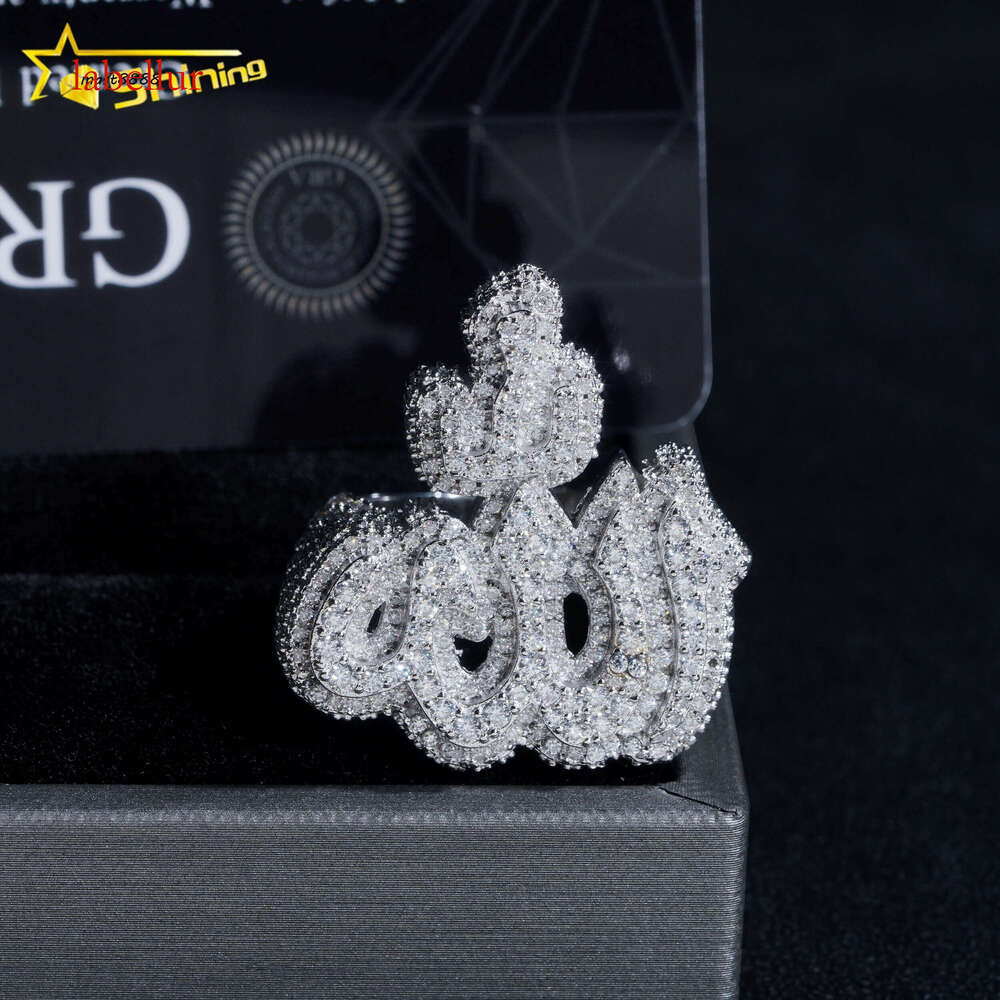 GRA Pass Tester Sterling Sier Gold Plated Hip Hop Jewelry New Style VVS Dia Moissanite Men Ring Allah