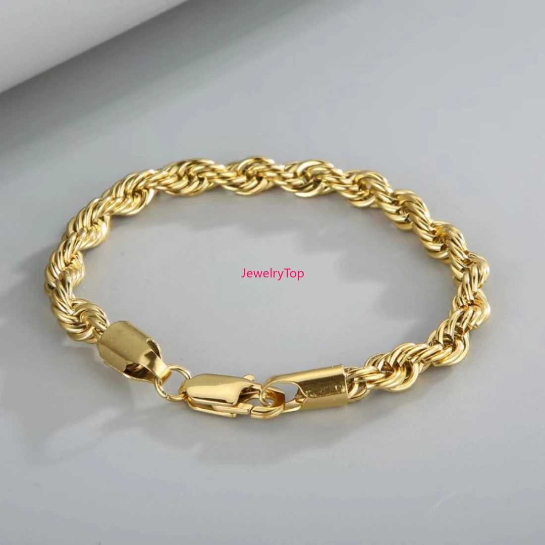 Hot sale Wholesale Fine 18k Gold 925 Sterling Silver 4MM Chain Bracelets for Men Charm Women La Boy Wedding Party 20cm 8in. W250630