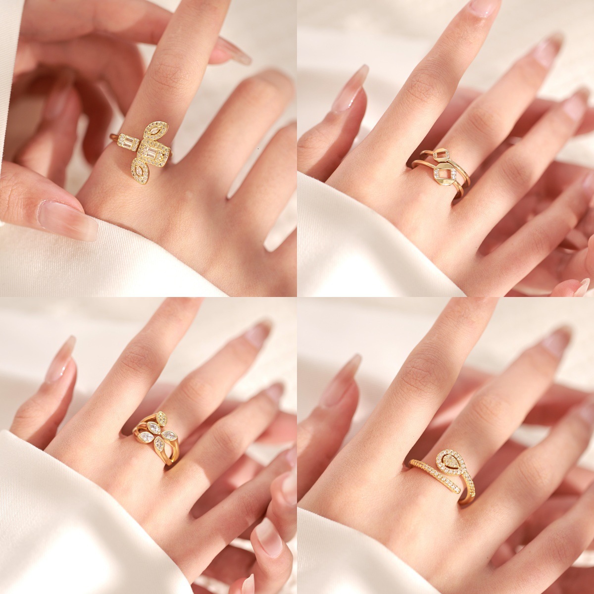 Free shipping designer jewelry Design INS Copper Plated 18K Gold Zircon Geometric Ring for Women Simple Personality Minimalist Style Open Ring