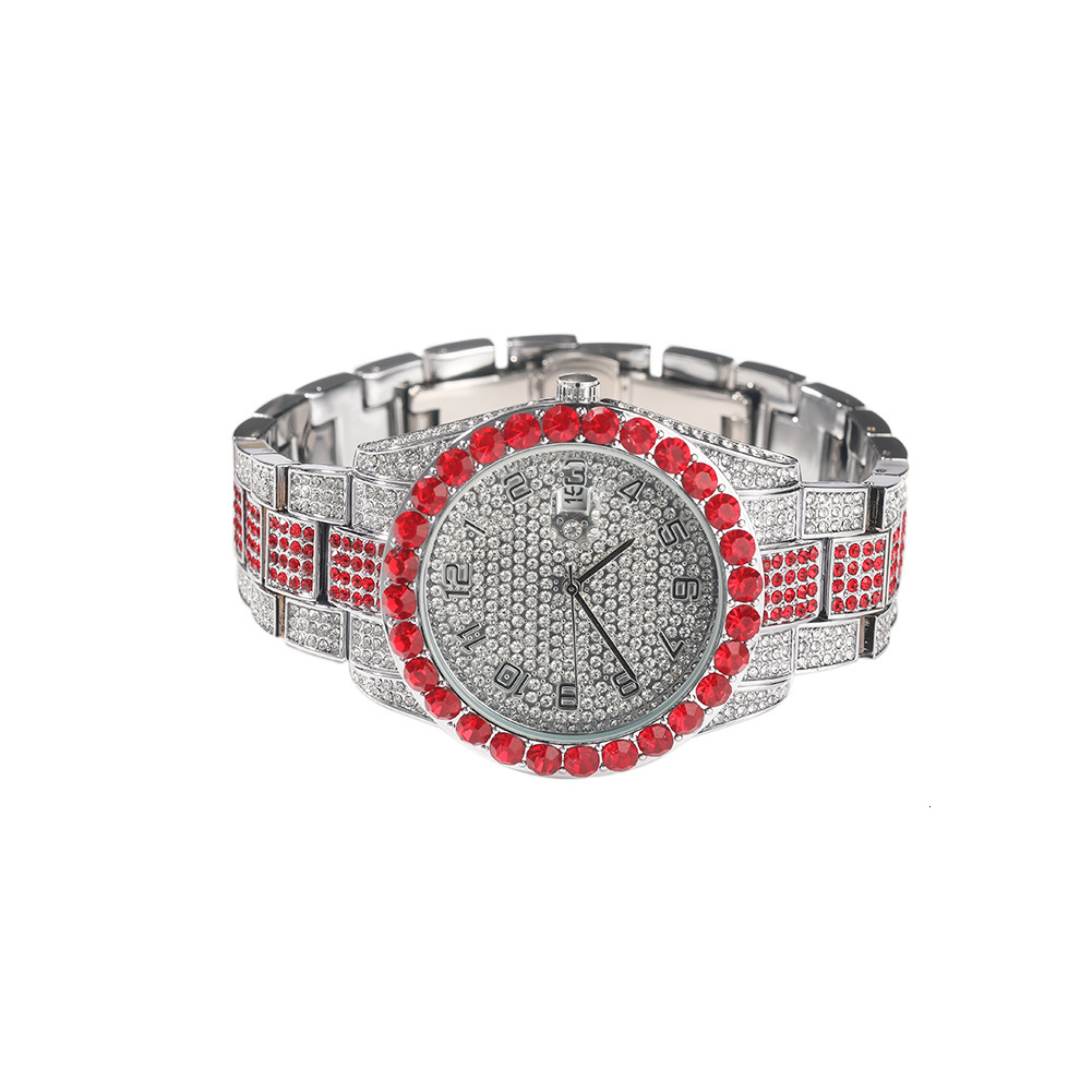 Luxury Jewelry VVS Moissanite High Quality New Iced Out Red Fashion Watch Round Big Dial Mechanical Pass the diamond tester