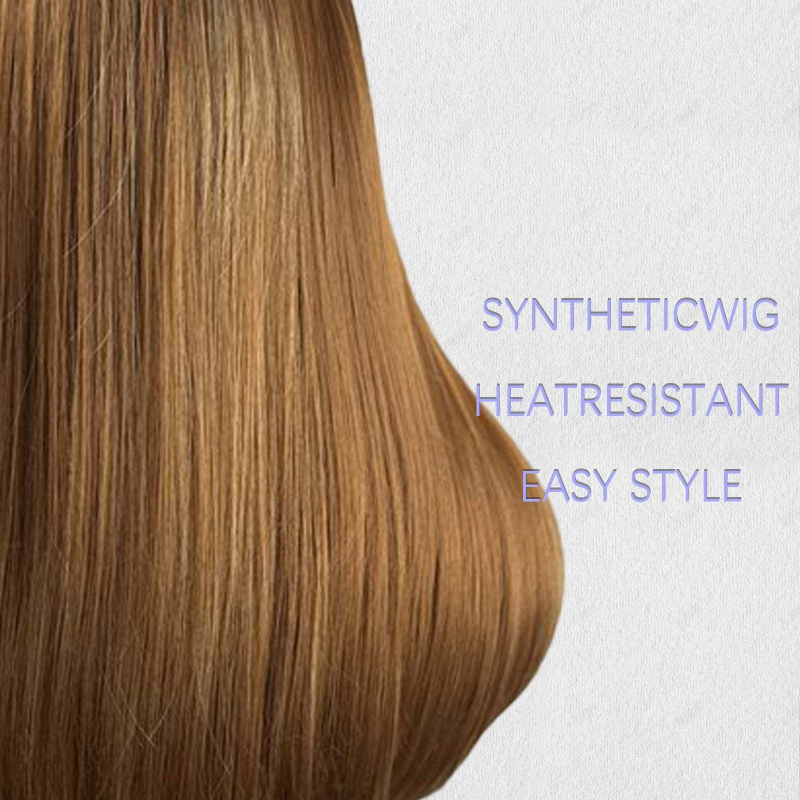 European and American natural-looking parted highlighted hot-haired synthetic wig headpiece with long straight and slightly wavy hair wig headpiece