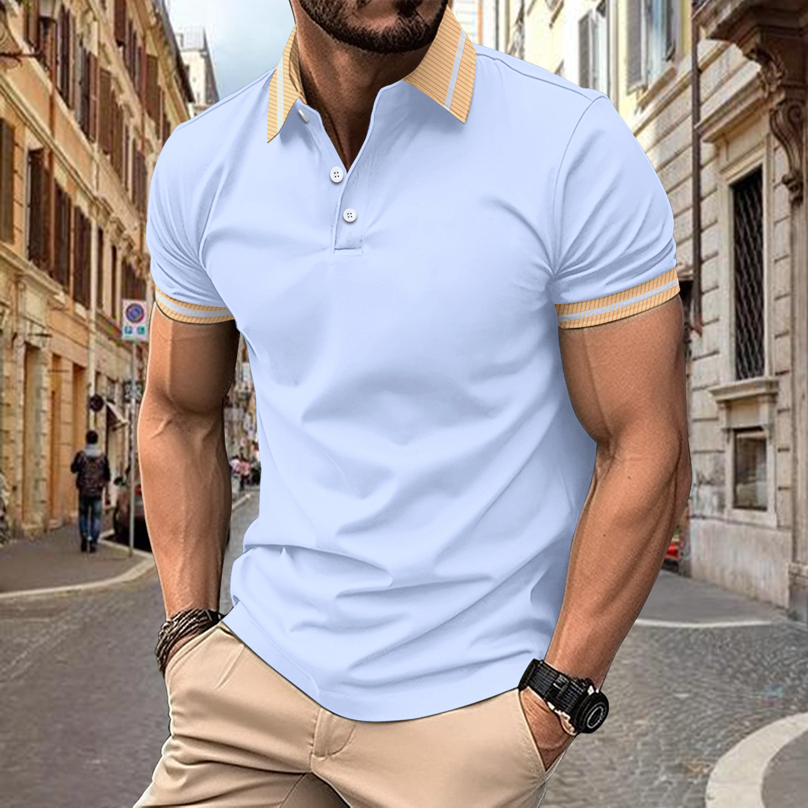 Designer men's POLO shirt fashionable T-shirt golf short-sleeved shirt color-blocked button men's sports polo shirt S-3XL