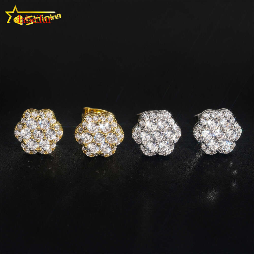Jewelry Sterling Sier Dia Hip Hop Flower Earring VVS Moissanite Stud Earrings