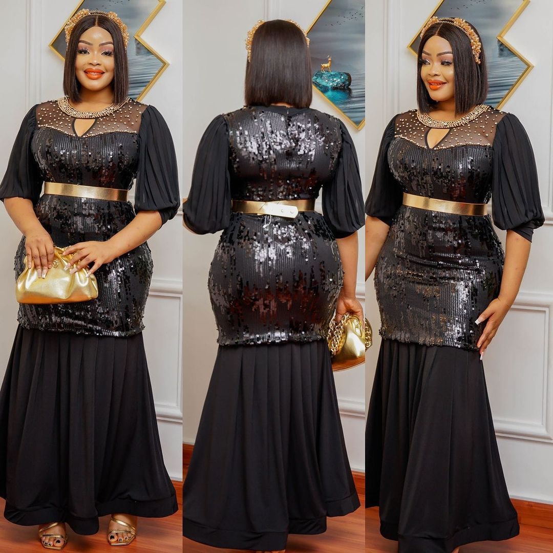 New womens plus size round neck rhinestone sequin banquet evening dress240921 ww