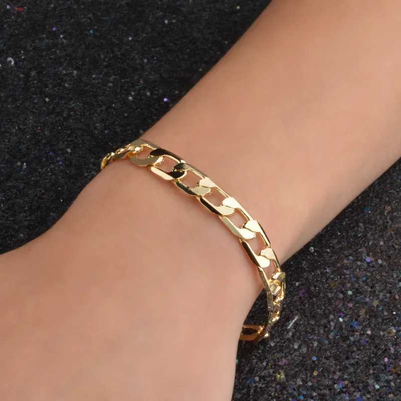 Fashion kpop 18K gold plated 6MM 20CM Chain 925 Sterling Silver Bracelet for Women men Wedding Christmas Gifts luxury Jewelry W250630
