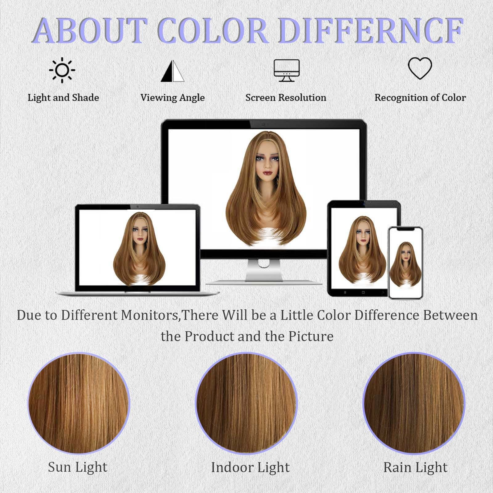 European and American natural-looking parted highlighted hot-haired synthetic wig headpiece with long straight and slightly wavy hair wig headpiece