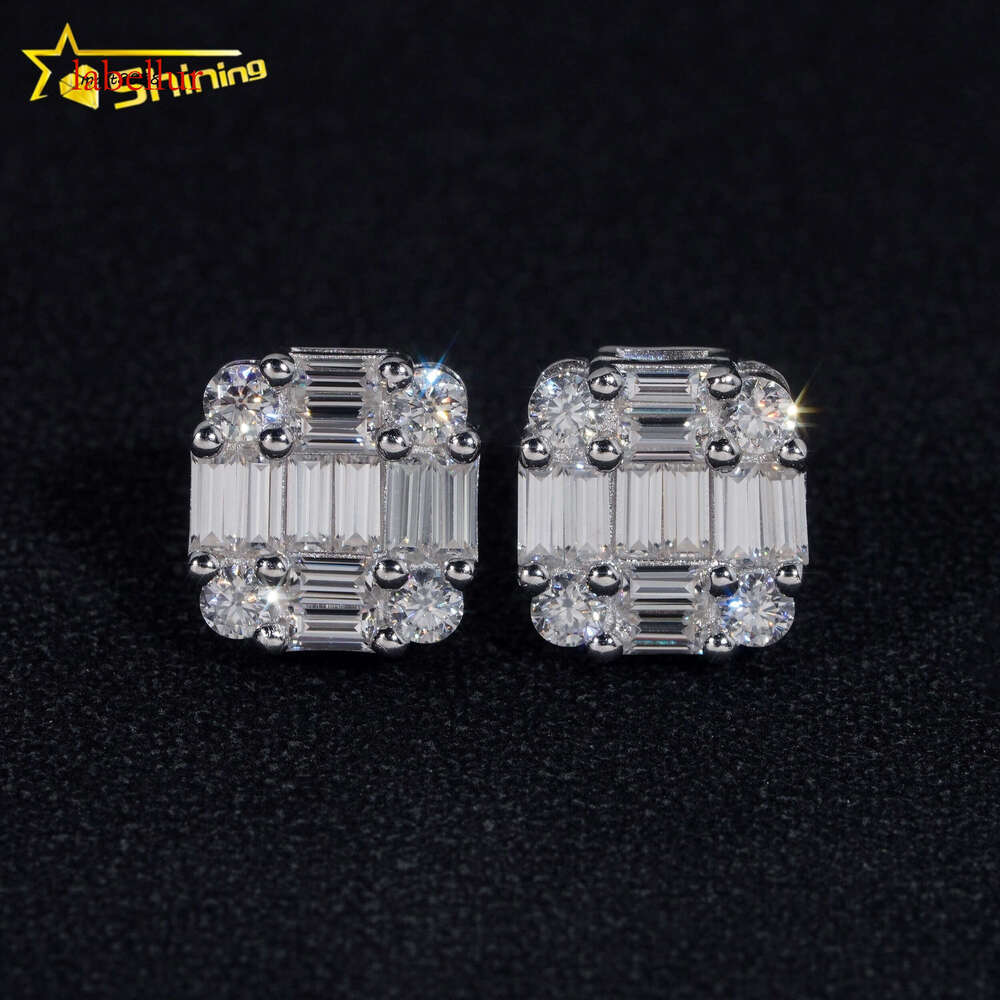 New Arrival Hip Hop Design Baguette Dia VVS Iced Out Moissanite Stud Earrings for Men