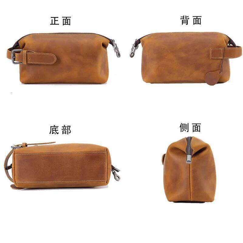 Women's Bags Designer Men's Vintage Top-Grain Leather Clutch Bag - Spacious Travel Toiletry Organizer, Genuine Crazy Horse Crossbody Pouch F