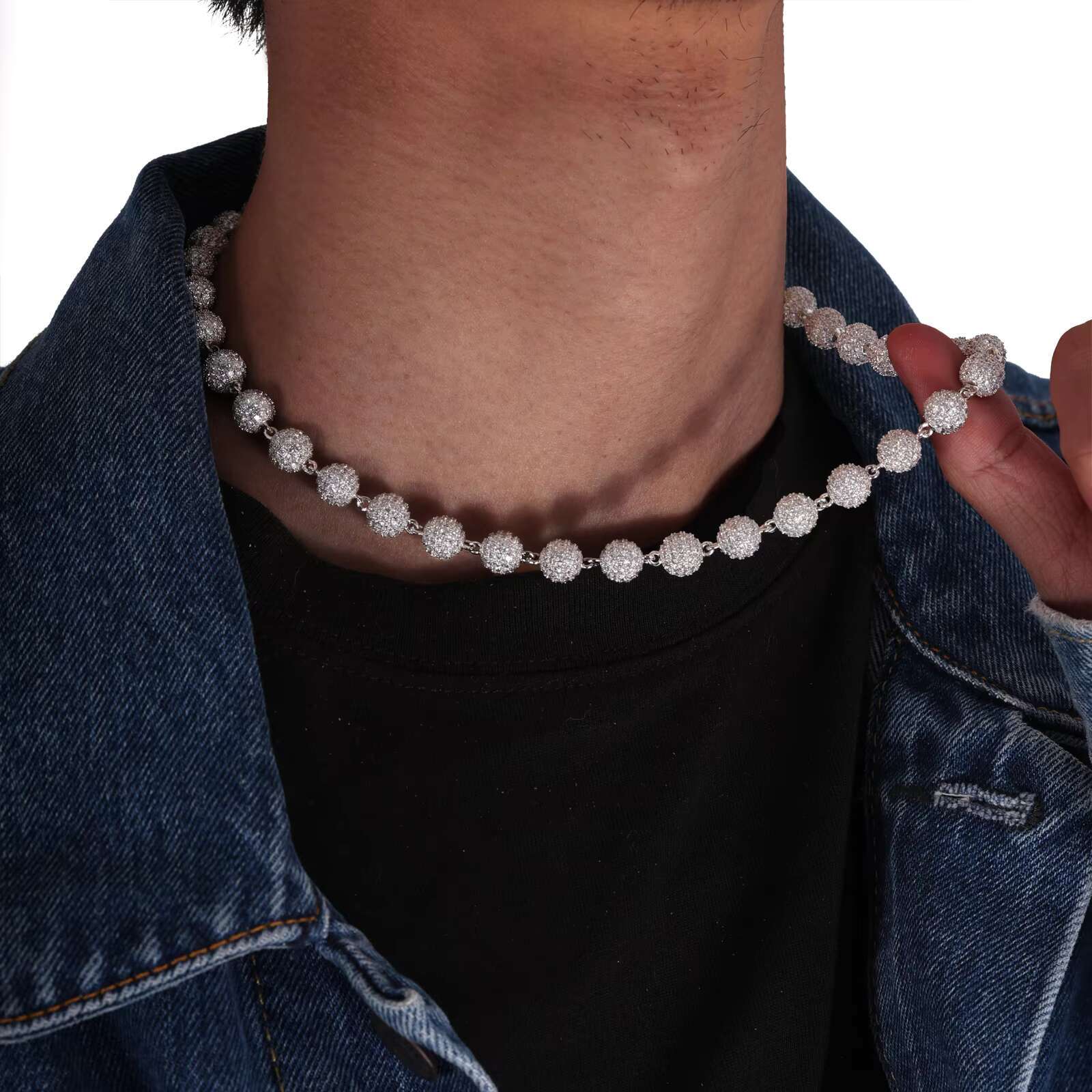 10mm Hip Hop Sparkling Roundness Bead Chain High Quality Iced Out Ball Rapper 5A Zircon Chain Cuban Necklace