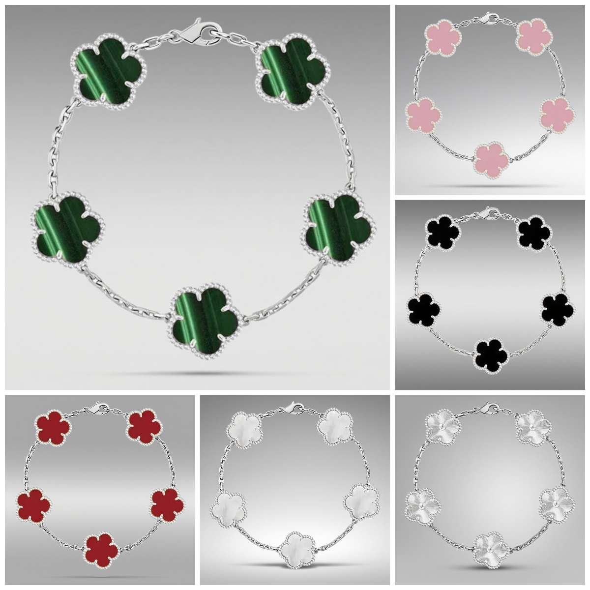 top quality bracelet designer for women jewelry clover bracelet y2k 925 silver 15mm flower mother of pearl onyx women jewelry silver designer gifts for girlfriend