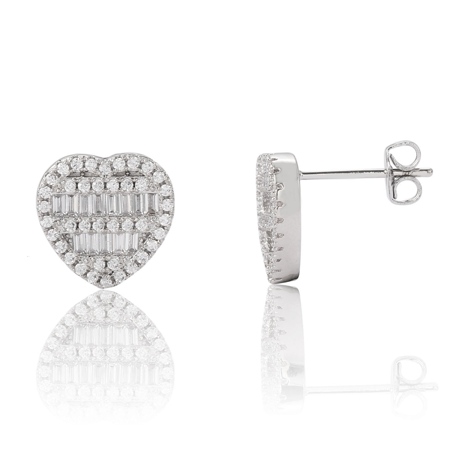 Luxury Jewelry Hip Hop Heart Shape S925 Sterling Silver Needle Iced Out Bling Bling Premium Unisex Couples Earrings Pass the diamond tester