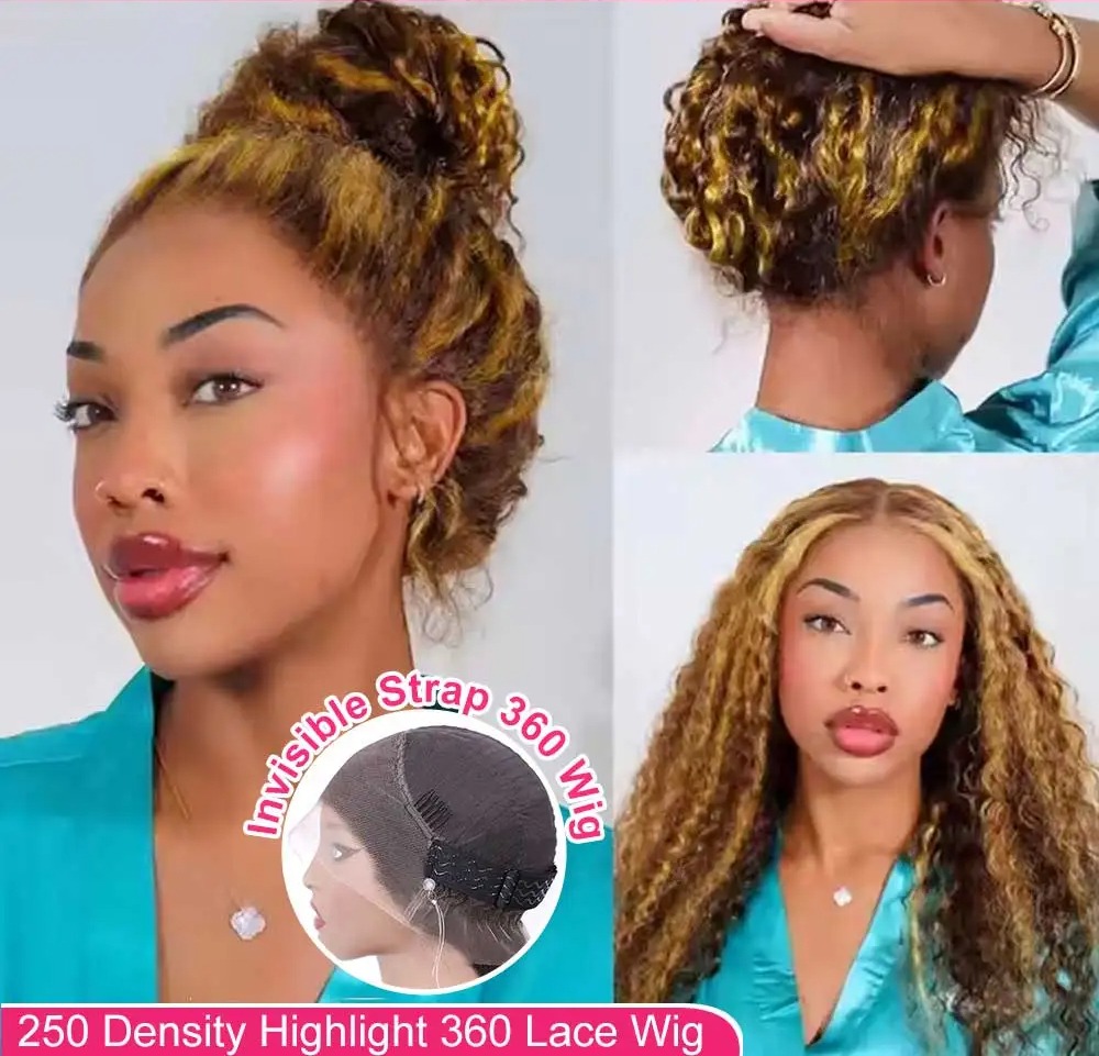 Deep Wave Frontal Wig Highlight Brown 13x4 Hd Lace 30 Inch Blonde Curly Lace Front Human Hair Water Wave Brazilian Wigs Synthetic For Women