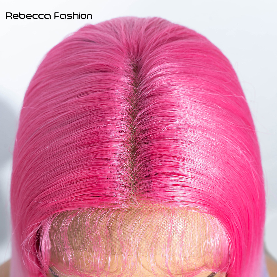 Rebecca Fashion Synthetic Highlights Colors High Temperature Fiber Straight Wig Middle Part Lace Wigs For Black Women Heat Resistant Cosplay