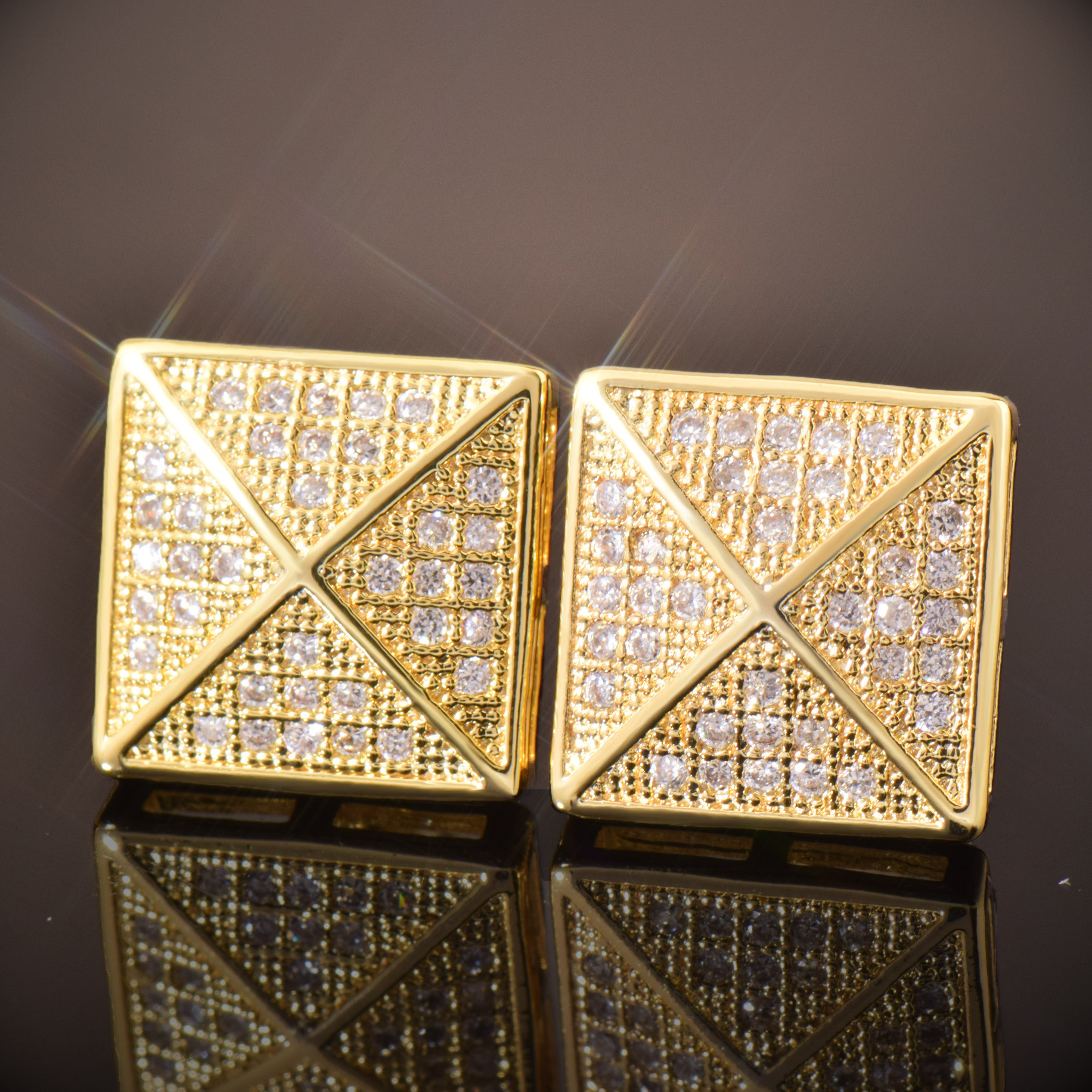 Luxury Jewelry Hip Hop Square Earrings Minimalist Full Diamond Iced Out Creative Designer Accessories Pass the diamond tester