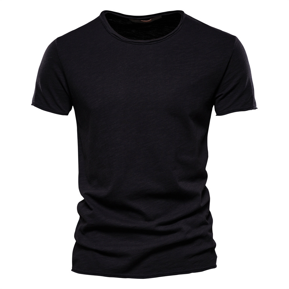 Men's T Shirts Short Men's New Solid Color Bamboo Cotton Short Sleeve T-Shirt 100% Cotton