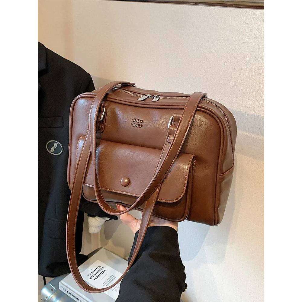 Ele Large Capaci Oulder For Women Retro Beau Pillar Commuter Bag Faionable Trendy Soft PU Leather Handbag