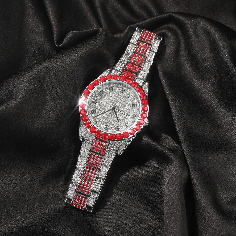 Luxury Jewelry VVS Moissanite High Quality New Iced Out Red Fashion Watch Round Big Dial Mechanical Pass the diamond tester