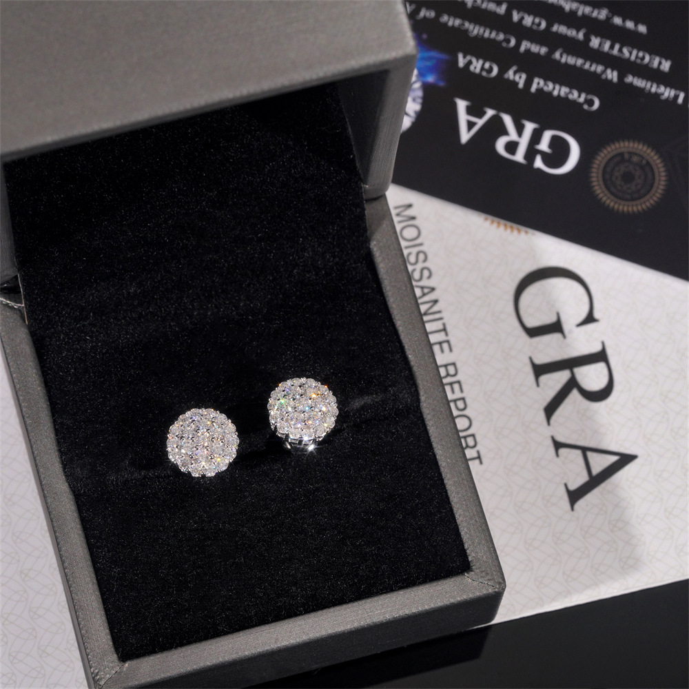 925 Sterling Silver Fashion Cute Earrings Small Stud Vvs Miossanite With Certificate Gold Plated