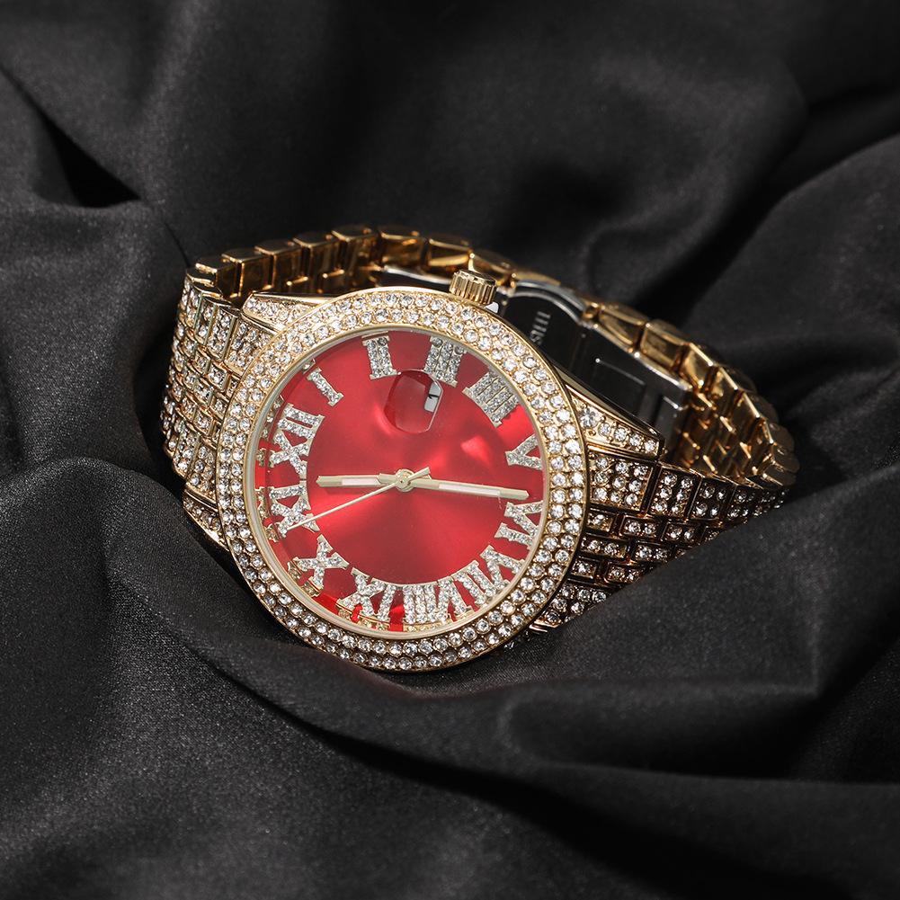 Luxury Jewelry VVS Moissanite High Quality New Fashion Couple Watch Hip Hop Bling Bling Pink Round Big Dial Waterproof Men's Mechanical Watch Pas