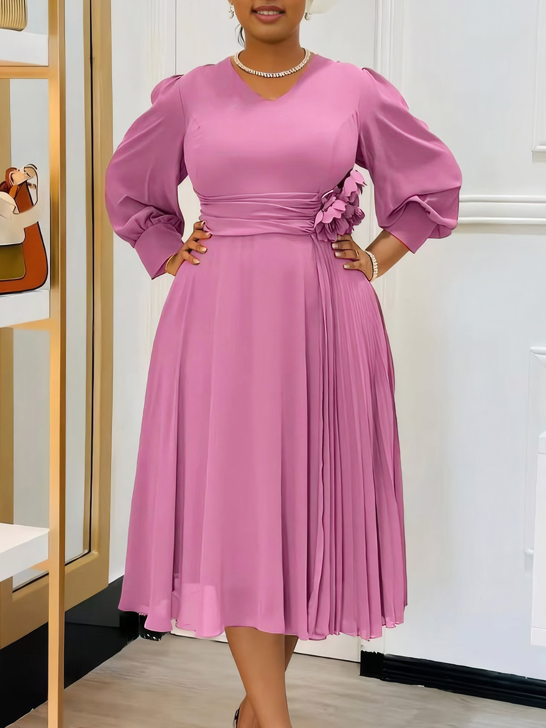 M6291European and American spring foreign trade fashion temperament elegant solid color A-line skirt large size cross-border dress