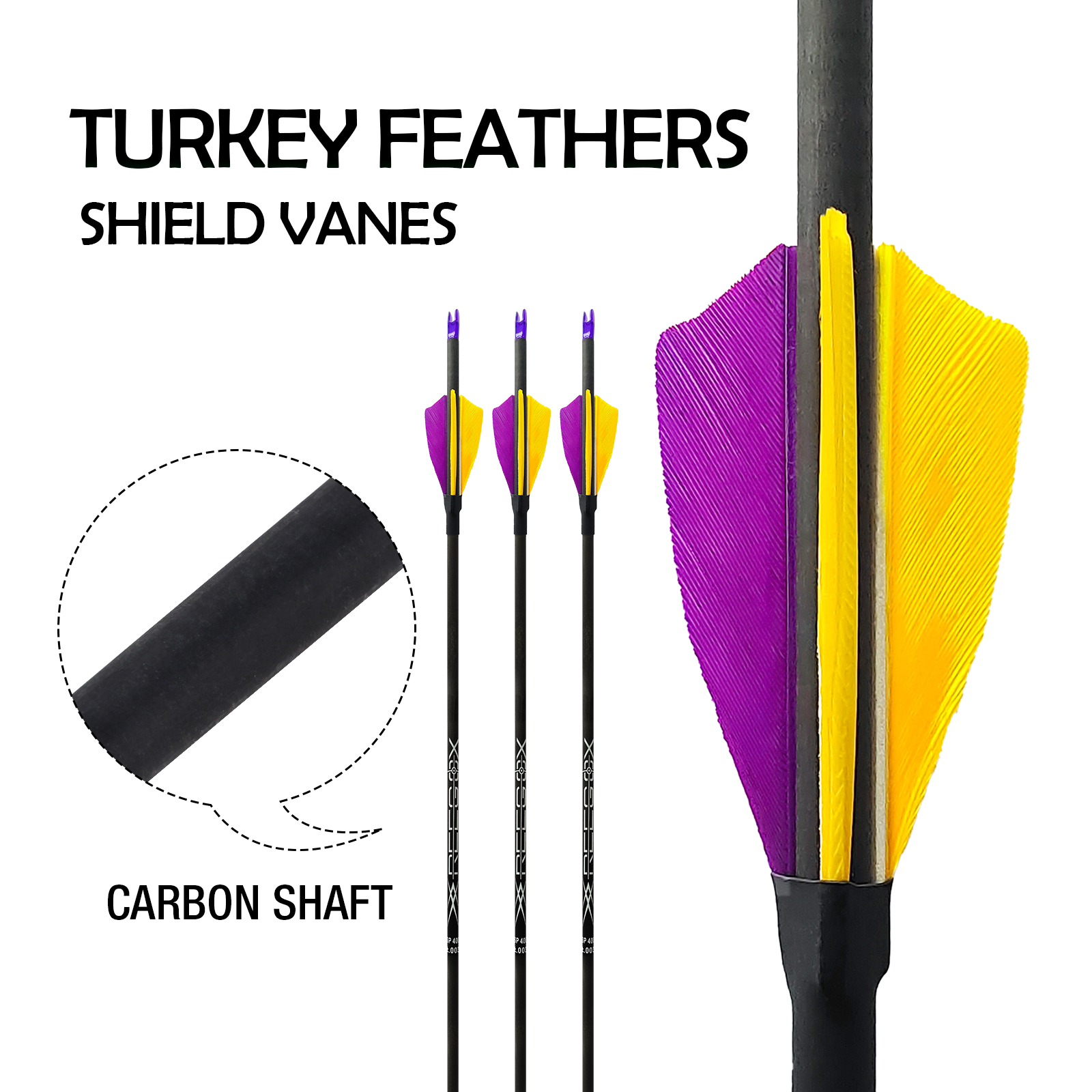 Hunting Arrows without Arrowheads 31inch Turkey Feathers Carbon Archery Arrows 12Pcs 4.2mm Training Arrows for Recurve Bow & Compound Bow Spine 350-15