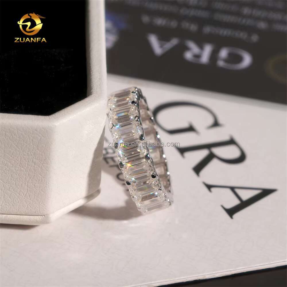 Drop Shipping 925 Solid Silver GRA Certificates Rhodium Plated Bridal Ring Jewelry FL Emerald Moissanite Eternity Band Ring