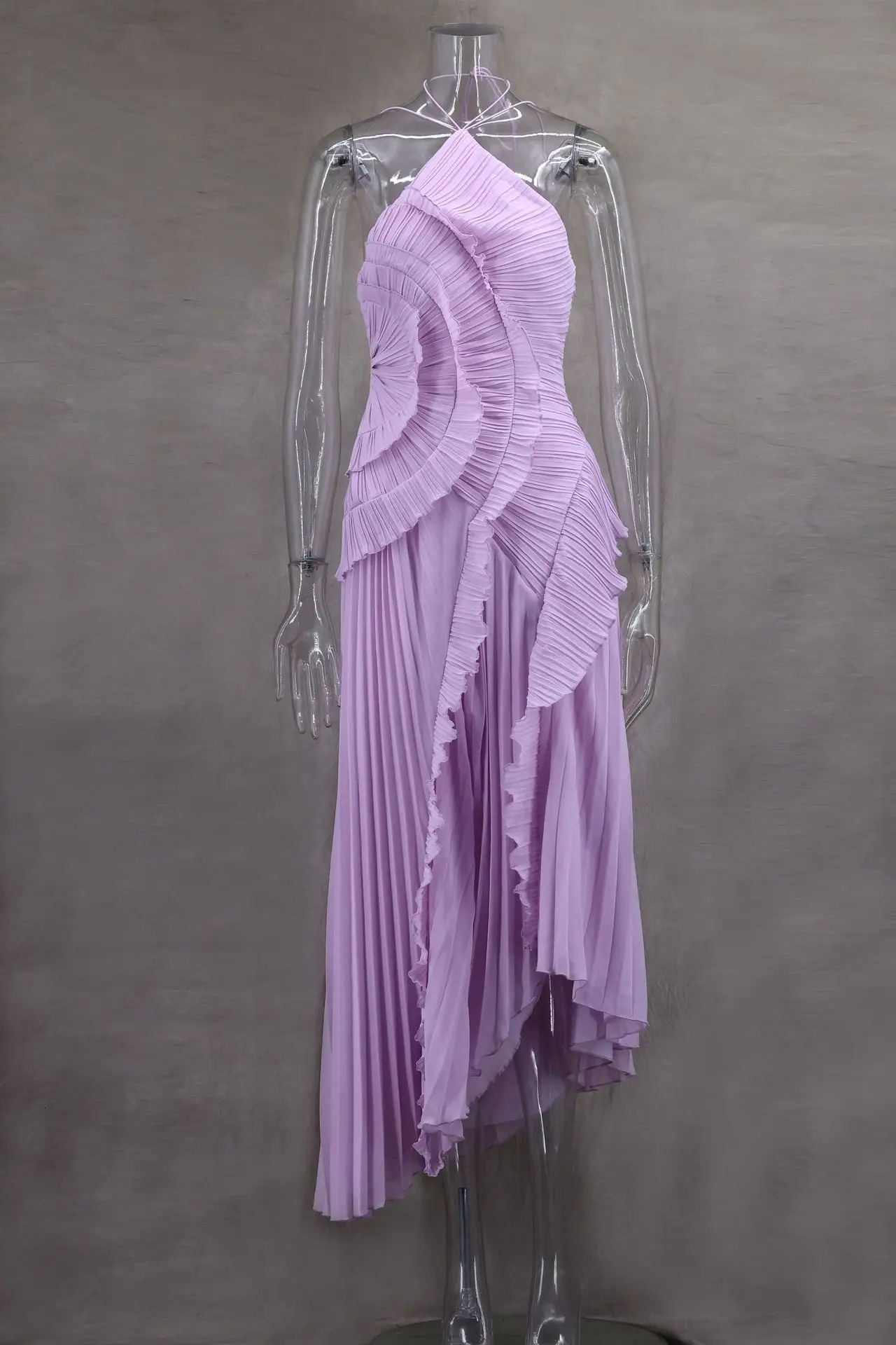 Fashoin Pleated Patchwork Sleeveless Summer Dress Women Elegant Halter Backless Split Maxi Dress Ladies Party Evening Dress 2025250624