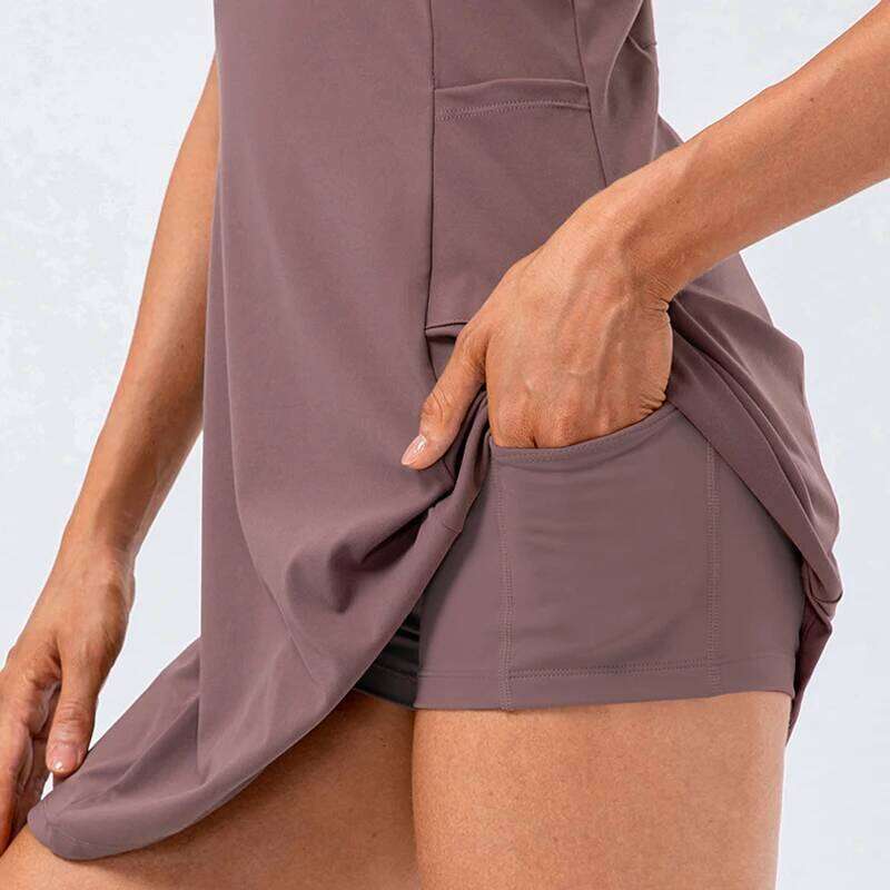 Tennis Dress Women With Separate Shorts Sleeveless Golf Sport Skirts Set with Pockets Training Running Fiess Female Badminton