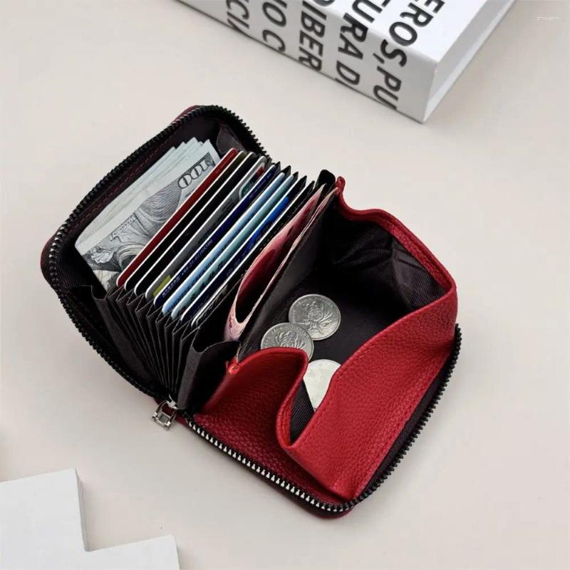 Card Holders Practical PU Leather Women's Wallet Multi-Cards Slot Solid Color S Holder Anti-theft Portable Zipper Coin Purse Men