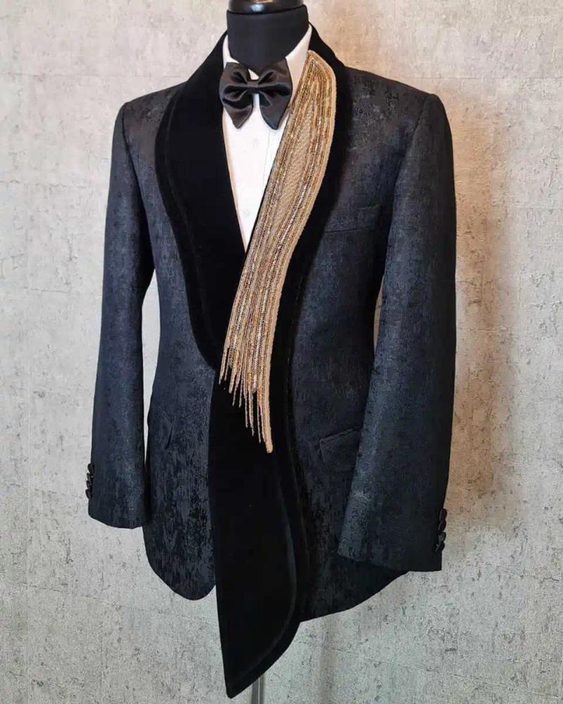 Mens Suits Designer Wedding Tuxedos Beaded Jacquard Men Shawl Lapel 2 Piece Set Jacket Pants Unique Groom Blazers Customized