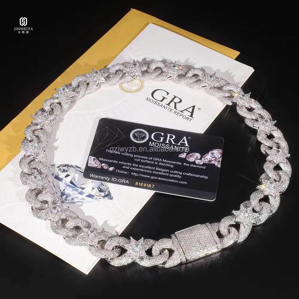 Luxury 925 Silver Hip Hop Necklace with VVS Moissanite Diamond Gold Plated Cuban Link Chain for Men