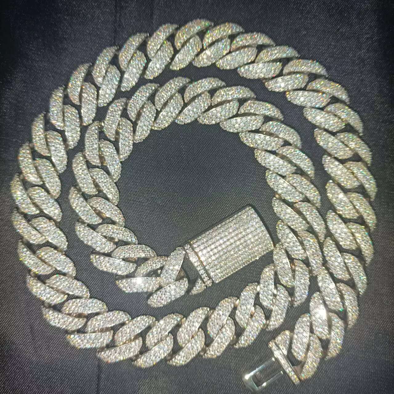 Customized 14mm 3 Rows Sterling Silver S925 Moissanite Hiphop Vvs Moissanite Cuban Link Chain Necklace